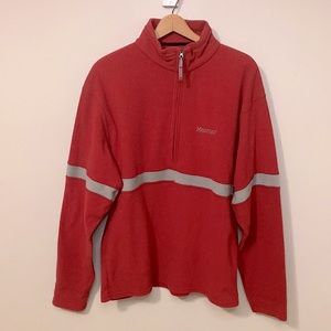 Mens Marmot Red fleece 1/2 zip pullover with gray stripe, size XL, extra large